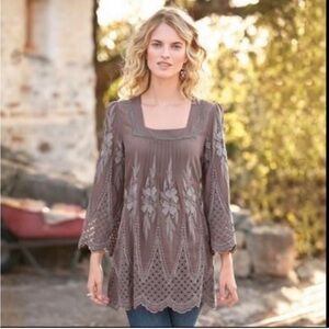 Sundance Brown Floral Lace Tunic